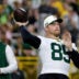 Green Bay Packers tight end Tucker Kraft (85) attempts a quarterback challenge during Green Bay Packers Family Night on Aug. 7, 2026, at Lambeau Field in Green Bay, Wis.