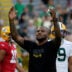 Green Bay Packers edge defender Micah Parsons hype up the crowd at Green Bay Packers Family Night on Aug. 7, 2026, at Lambeau Field in Green Bay, Wis.