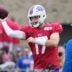 Bills quarterback Josh Allen throws during position drills during the final day of Buffalo Bills training camp at St. John Fisher University Friday, August 7, 2026 in Pittsford.