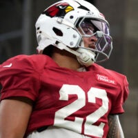 Arizona Cardinals running back Tyler Allgeier (22) works out during training camp at State Farm Stadium in Glendale on Aug 2, 2026. Arizona Cardinals running back Tyler Allgeier (22) works out during training camp at State Farm Stadium in Glendale on Aug 2, 2026.