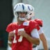 Aug 11, 2026; Foxborough, MA, USA; Indianapolis Colts quarterback Daniel Jones (17) looks on during training camp at Gillette Stadium.