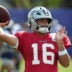 Aug 11, 2026; Woodland Hills, CA, USA; Dallas Cowboys quarterback Sam Howell (16) throws the ball against the Los Angeles Rams during a joint practice at the Rams Practice Facility.