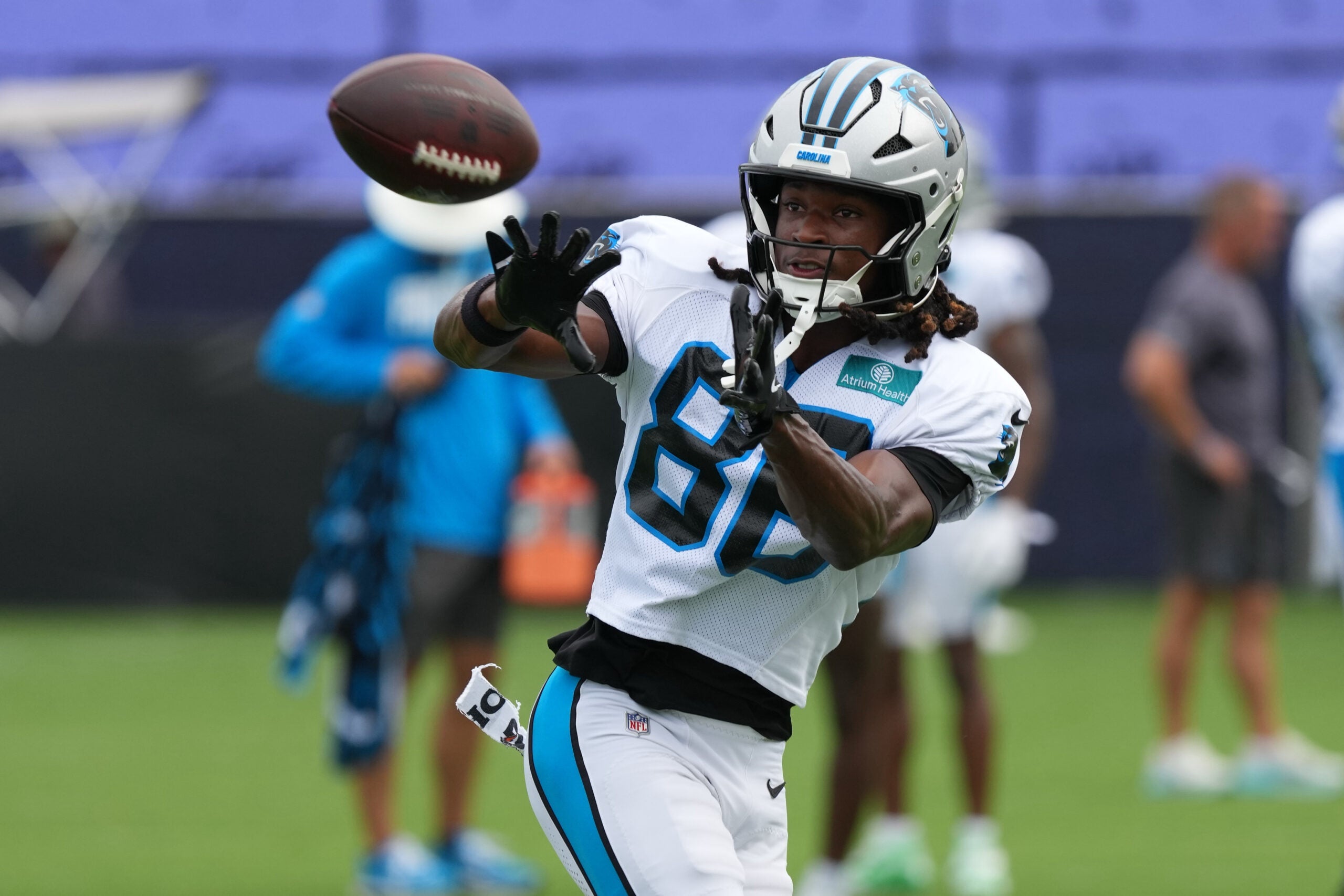 Aug 4, 2026; Charlotte, NC, USA; Carolina Panthers wide receiver Ja'seem Reed (86) makes a catch during training camp at Bank of America Stadium.