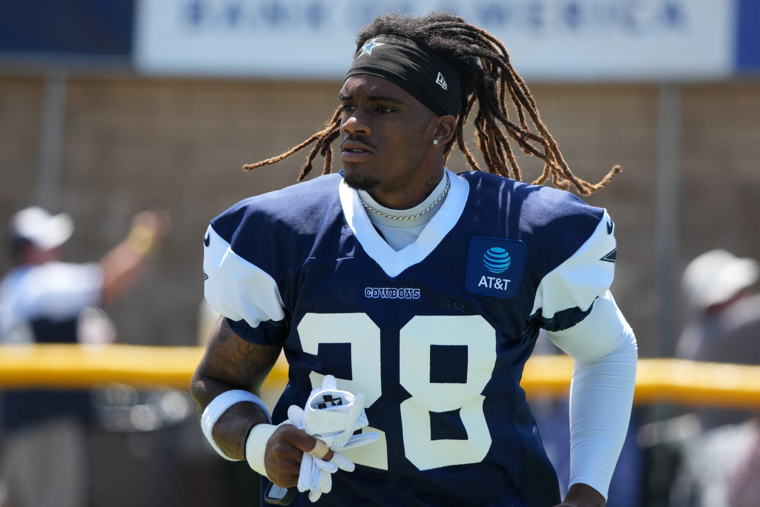 Aug 1, 2026; Oxnard, CA, USA; Dallas Cowboys cornerback Shavon Revel Jr. (28) at training camp at River Ridge Playing Fields.