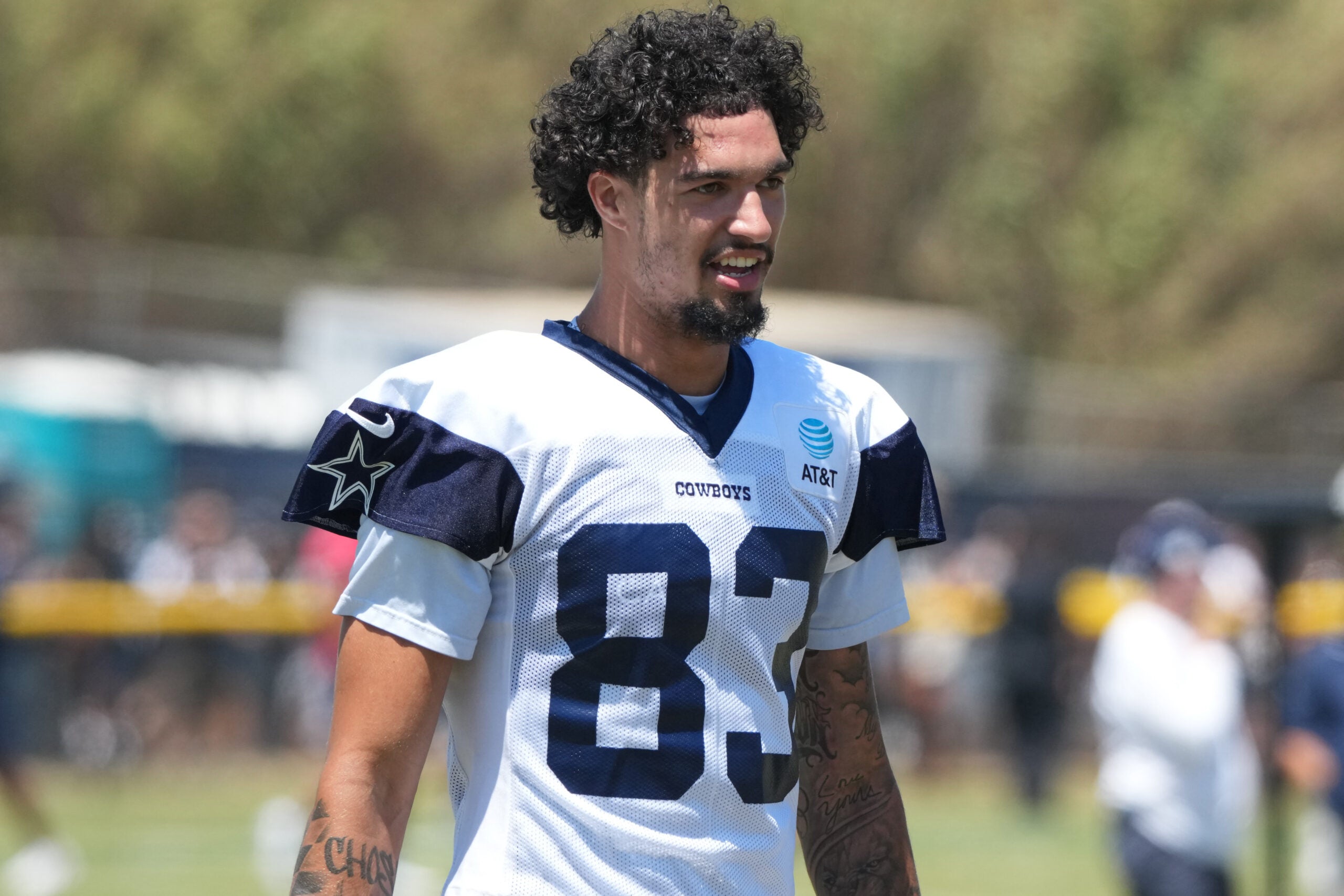 Aug 1, 2026; Oxnard, CA, USA; Dallas Cowboys wide receiver Anthony Smith (83) at training camp at River Ridge Playing Fields.