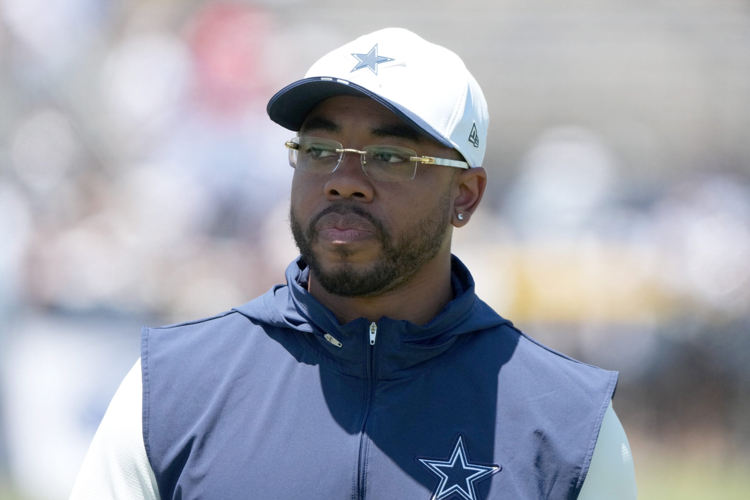 Aug 1, 2026; Oxnard, CA, USA; Dallas Cowboys defensive coordinator Christian Parker at training camp at River Ridge Playing Fields.