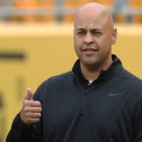Aug 13, 2026; Pittsburgh, Pennsylvania, USA; Pittsburgh Steelers general manager Omar Khan looks on before the game against the Green Bay Packers at Acrisure Stadium.