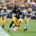 Aug 13, 2026; Pittsburgh, Pennsylvania, USA; Pittsburgh Steelers wide receiver Germie Bernard (17) avoids Green Bay Packers safety Murvin Kenion III (39) during the first half of a game against the Green Bay Packers at Acrisure Stadium.