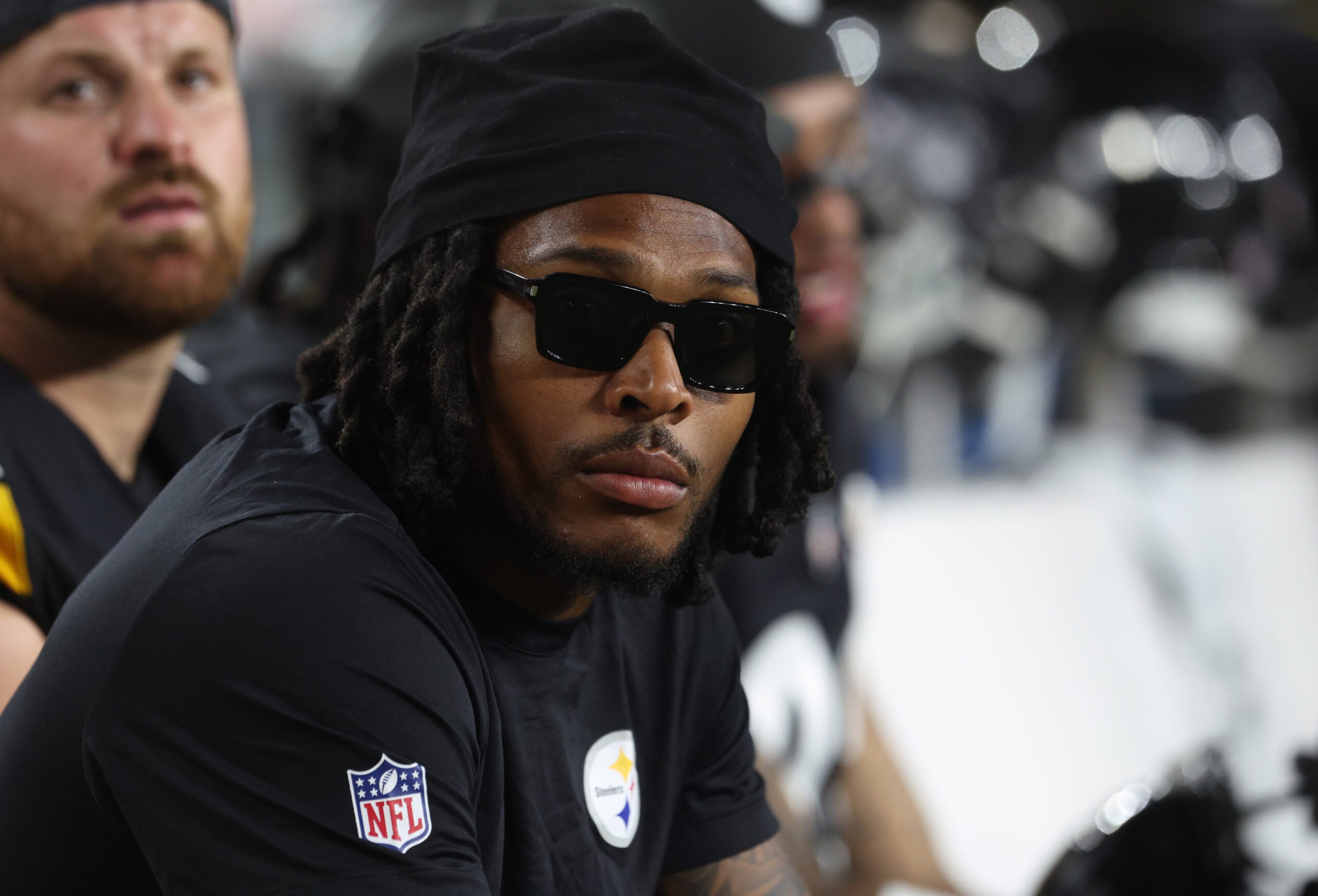 Aug 13, 2026; Pittsburgh, Pennsylvania, USA; Pittsburgh Steelers cornerback Jalen Ramsey (5) on the sidelines against the Green Bay Packers during the third quarter at Acrisure Stadium.