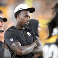 Aug 13, 2026; Pittsburgh, Pennsylvania, USA; Pittsburgh Steelers cornerback Joey Porter Jr. (24) watches the game against the Green Bay Packers during the second half at Acrisure Stadium.
