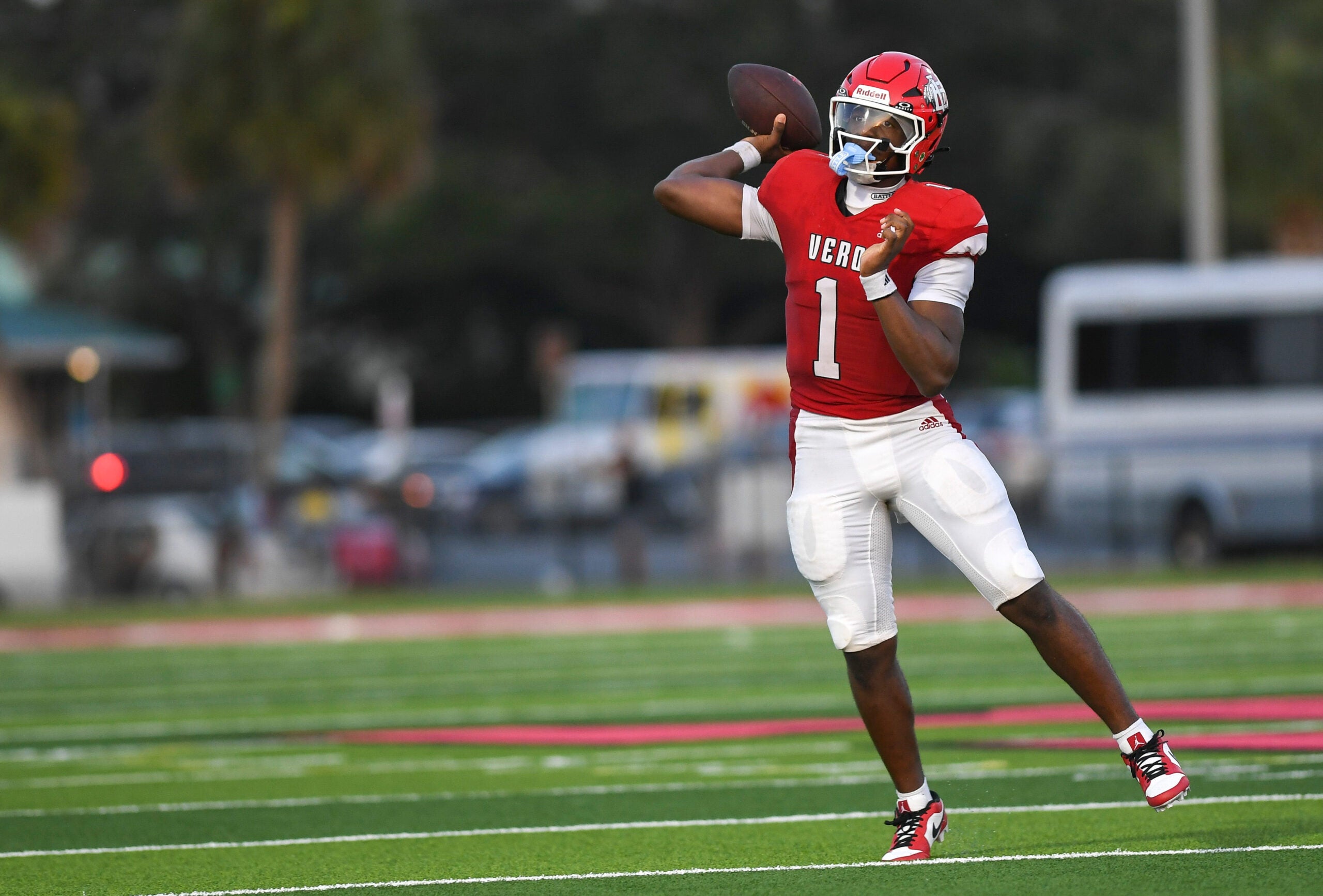 Vero Beachs Champ Monds (1) in the schools kickoff classic against Cardinal Newman, Aug. 14, 2026, at the Citrus Bowl.