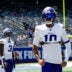 Aug 15, 2026; East Rutherford, New Jersey, USA; Minnesota Vikings wide receiver Justin Jefferson (18) warms up before a game against the New York Giants at MetLife Stadium.