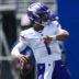 Aug 15, 2026; East Rutherford, New Jersey, USA; Minnesota Vikings quarterback Kyler Murray (1) warms up before a game against the New York Giants at MetLife Stadium.