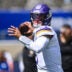 Aug 15, 2026; East Rutherford, New Jersey, USA; Minnesota Vikings quarterback J.J. McCarthy (9) warms up before a game against the New York Giants at MetLife Stadium.