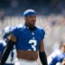 New York Giants linebacker Abdul Carter (3) warms up during a preseason opening game between the New York Giants and Minnesota Vikings on Saturday, Aug. 15, 2026, at MetLife Stadium in East Rutherford, NJ.
