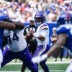 Aug 15, 2026; East Rutherford, New Jersey, USA; Minnesota Vikings quarterback Kyler Murray (1) looks to pass the ball against the New York Giants during the first half at MetLife Stadium.