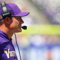 Aug 15, 2026; East Rutherford, New Jersey, USA; Minnesota Vikings head coach Kevin O'Connell looks on during the first half against the New York Giants at MetLife Stadium.