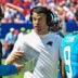 Aug 15, 2026; Orchard Park, New York, USA; Carolina Panthers head coach Dave Canales has a word with an assistant in the second quarter game against the Buffalo Bills at the New Highmark Stadium.