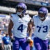 Minnesota Vikings wide receiver Myles Price (4) celebrates after scoring a touchdown during a preseason opening game between the New York Giants and Minnesota Vikings on Saturday, Aug. 15, 2026, at MetLife Stadium in East Rutherford, NJ.