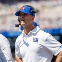 New York Giants head coach John Harbaugh watches from the sidelines during a preseason opening game between the New York Giants and Minnesota Vikings on Saturday, Aug. 15, 2026, at MetLife Stadium in East Rutherford, NJ.