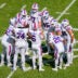 Aug 15, 2026; Orchard Park, New York, USA; Buffalo Bills quarterback Shane Buechele (6) calls the play in the huddle during the second half against the Carolina Panthers at New Highmark Stadium.