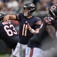 Aug 15, 2026; Chicago, Illinois, USA; Chicago Bears quarterback Case Keenum (11) passes the ball against the Cleveland Browns during the second half at Soldier Field.