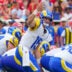Aug 15, 2026; Kansas City, Missouri, USA; Los Angeles Rams quarterback Ty Simpson (15) signals at the line against the Kansas City Chiefs during the first half of the pre season game at Arrowhead Stadium.