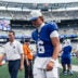 Aug 15, 2026; East Rutherford, New Jersey, USA; New York Giants quarterback Jaxson Dart (6) walks off the field after the game against the Minnesota Vikings at MetLife Stadium.