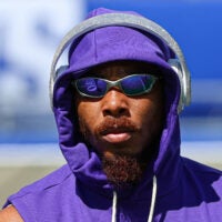 Aug 15, 2026; East Rutherford, New Jersey, USA; Minnesota Vikings wide receiver Justin Jefferson (18) warms up before the game against the New York Giants at MetLife Stadium.