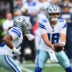 Aug 15, 2026; Seattle, Washington, USA; Dallas Cowboys quarterback Sam Howell (16) hands the ball off to Dallas Cowboys running back Jaydon Blue (23) during the first half at Lumen Field.