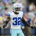 Aug 15, 2026; Seattle, Washington, USA; Dallas Cowboys specialist Julius Wood (32) reacts to a special teams play during the first half against the Seattle Seahawks at Lumen Field.