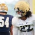 Linebacker Kyngstonn Viliamu-Asa (27) during a Notre Dame football practice at Irish Athletic Center on Sunday, Aug. 16, 2026, in South Bend.