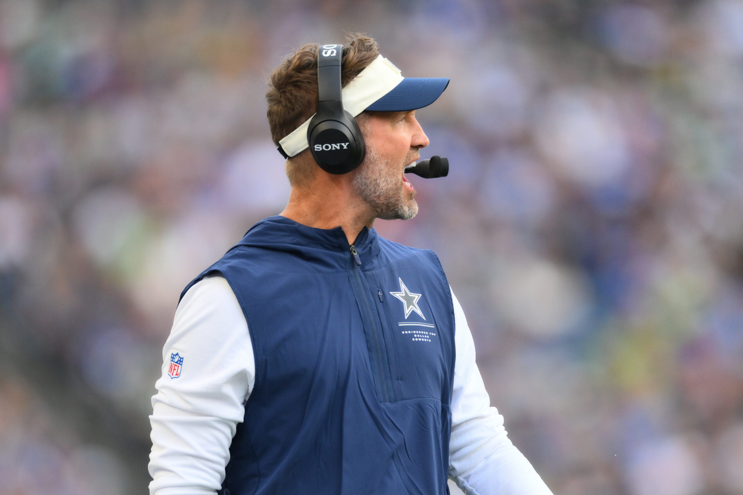 Aug 15, 2026; Seattle, Washington, USA; Dallas Cowboys head coach Brian Schottenheimer during the game against the Seattle Seahawks at Lumen Field.