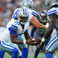Aug 15, 2026; Seattle, Washington, USA; Dallas Cowboys quarterback Joe Milton III (10) during the game against the Seattle Seahawks at Lumen Field.