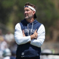 Aug 1, 2026; Oxnard, CA, USA; Dallas Cowboys coach Brian Schottenheimer at training camp at River Ridge Playing Fields.
