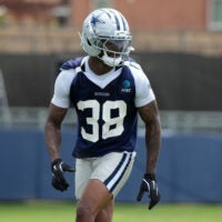 Jul 29, 2026; Oxnard, CA, USA; Dallas Cowboys safety Alijah Clark (38) at training camp at River Ridge Playing Fields.