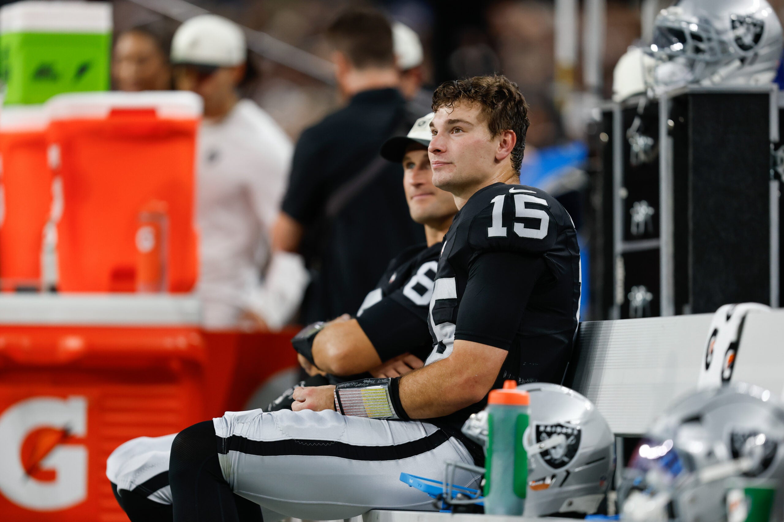 Las Vegas Raiders quarterback Fernando Mendoza training camp practice Houston Texans