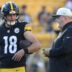 Aug 21, 2026; Pittsburgh, Pennsylvania, USA; Pittsburgh Steelers quarterback Will Howard (18) talks with head coach Mike McCarthy before the game against the New York Jets at Acrisure Stadium.