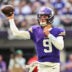 Aug 22, 2026; Minneapolis, Minnesota, USA; Minnesota Vikings quarterback J.J. McCarthy (9) throws a pass against the Baltimore Ravens during the first quarter at U.S. Bank Stadium.
