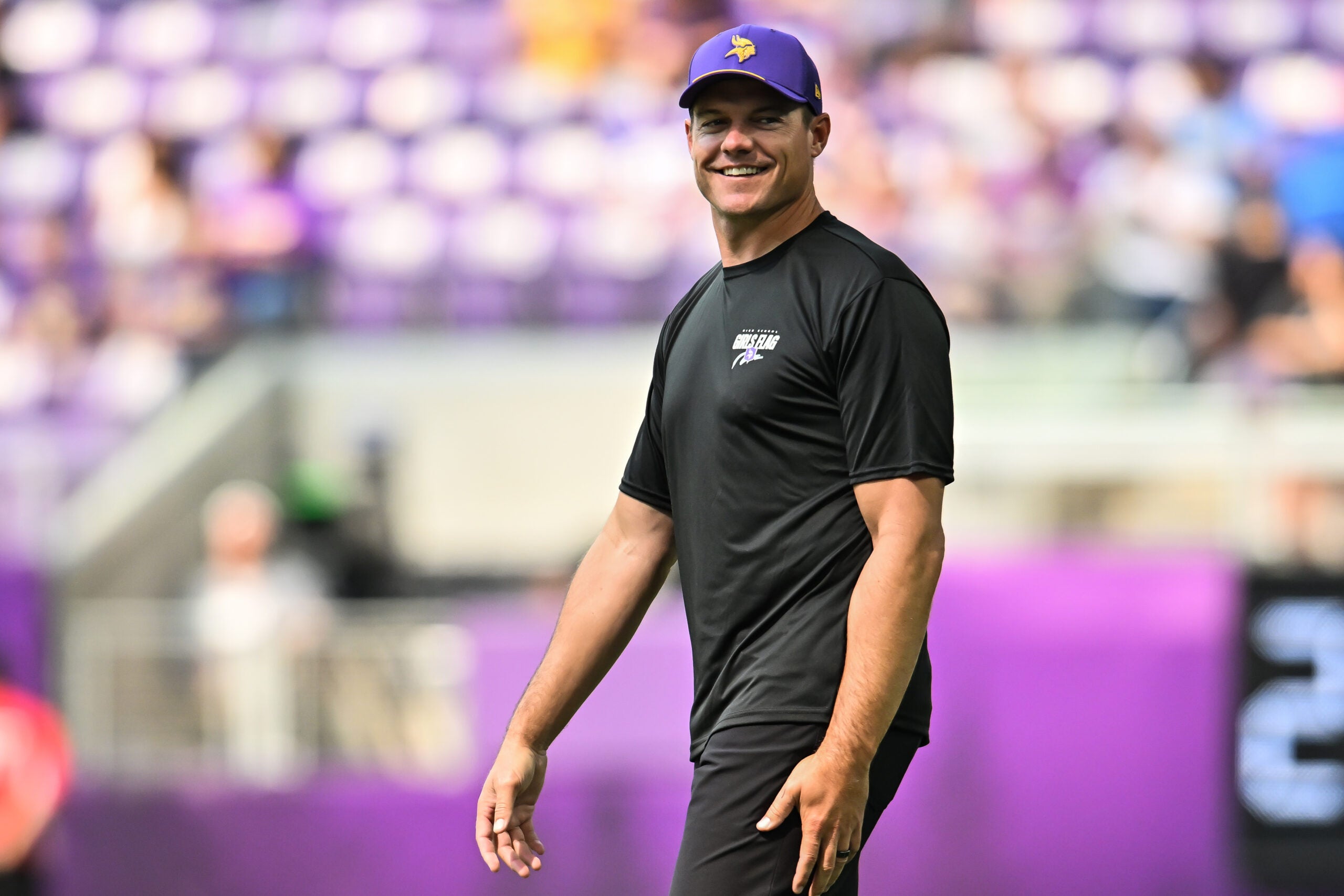 Aug 22, 2026; Minneapolis, Minnesota, USA; Minnesota Vikings head coach Kevin O'Connell looks on before the game against the Baltimore Ravens at U.S. Bank Stadium.