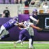 Aug 22, 2026; Minneapolis, Minnesota, USA; Minnesota Vikings quarterback J.J. McCarthy (9) is hit by Baltimore Ravens linebacker Ethan Burke (45) as offensive tackle Ryan van Demark (72) attempts to block during the second quarter at U.S. Bank Stadium.