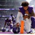 Aug 22, 2026; Minneapolis, Minnesota, USA; Minnesota Vikings linebacker Ivan Pace Jr. (0) prays before the game against the Baltimore Ravens at U.S. Bank Stadium.