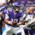 Aug 22, 2026; Minneapolis, Minnesota, USA; Minnesota Vikings quarterback Max Brosmer (12) looks to hand the ball off against the Baltimore Ravens during the third quarter at U.S. Bank Stadium.