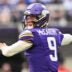 Aug 22, 2026; Minneapolis, Minnesota, USA; Minnesota Vikings quarterback J.J. McCarthy (9) looks to throw a pass against the Baltimore Ravens during the first quarter at U.S. Bank Stadium.