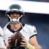 Aug 22, 2026; Foxborough, Massachusetts, USA; Philadelphia Eagles quarterback Andy Dalton (14) warms up before the game against the New England Patriots at Gillette Stadium.