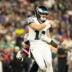 Aug 22, 2026; Foxborough, Massachusetts, USA; New England Patriots linebacker Gabe Jacas (50) tackles Philadelphia Eagles quarterback Andy Dalton (14) in the first half at Gillette Stadium.