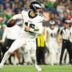 Aug 22, 2026; Foxborough, Massachusetts, USA; Philadelphia Eagles quarterback Tanner McKee (16) scrambles in the second half against the New England Patriots at Gillette Stadium.
