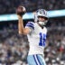 Aug 28, 2026; Arlington, Texas, USA; Dallas Cowboys quarterback Sam Howell (16) celebrates after running for a two-point conversion against the New Orleans Saints during the fourth quarter at AT&T Stadium.