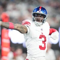 New York Giants wide receiver Odell Beckham Jr. (3) celebrates during a game against the New York Jets at MetLife Stadium, Aug 28, 2026, East Rutherford, NJ, USA.