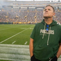 Green Bay Packers general manager Brian Gutekunst is shown during the first quarter of their preseason game against the Arizona Cardinals Friday, August 28, 2026 at Lambeau Field in Green Bay, Wisconsin.